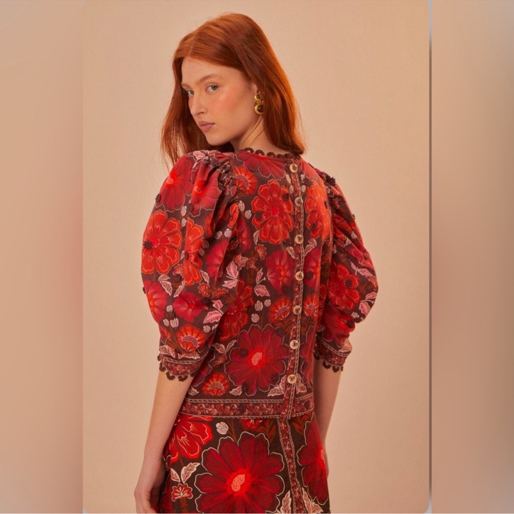 FARM Rio Red Floral Puff-Sleeve Blouse - Picture 7 of 8